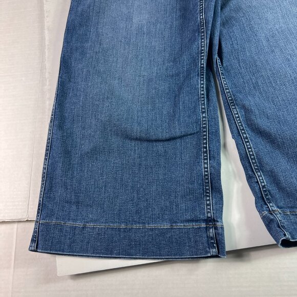 Spanx Jean Women 33x23* Cropped Wide Leg Patch Pockets Blue Stretch Denim Tag XL - Picture 6 of 16